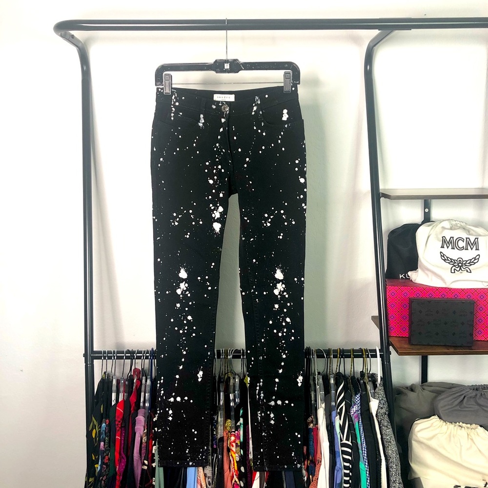 Sandro Paris Black Paint Splatter Ankle Skinny Jeans